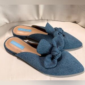Draper James Denim Blue Bow Pointed Toe Mules